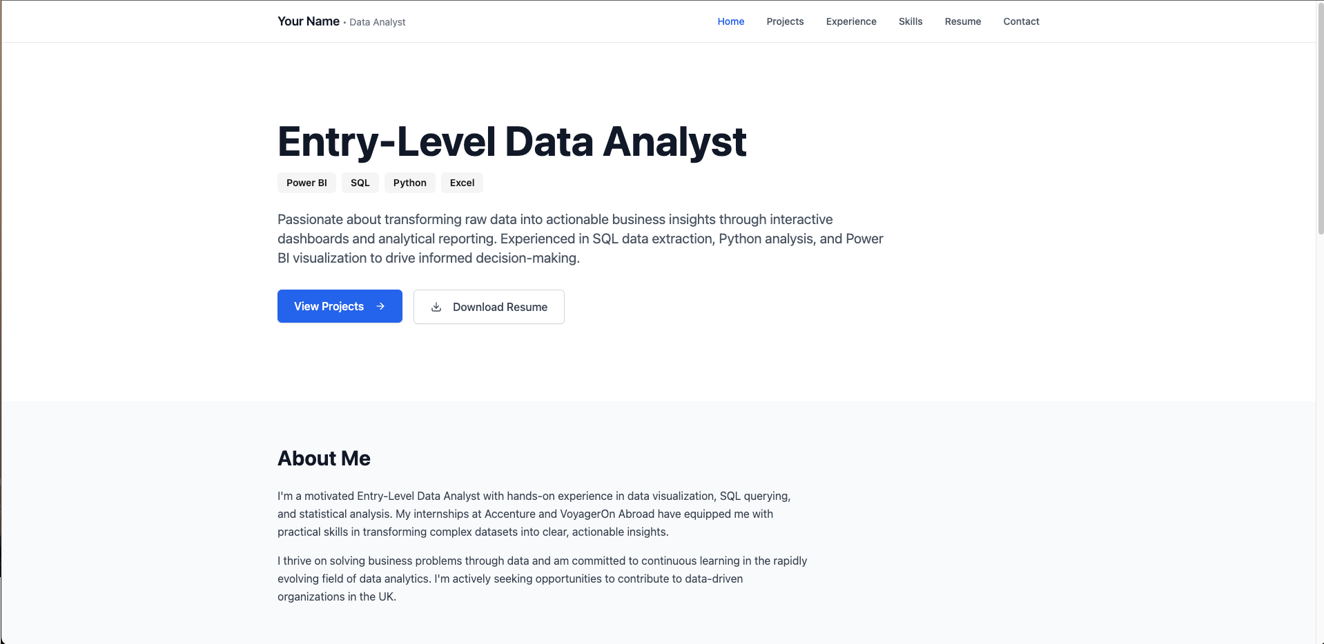 Data Analyst Portfolio Website Template template preview