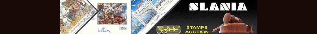 Slania Stamps header banner with vintage stamps