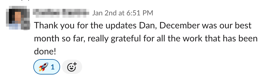 Client Slack message