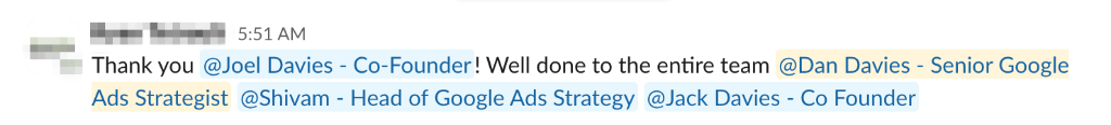 Client Slack message