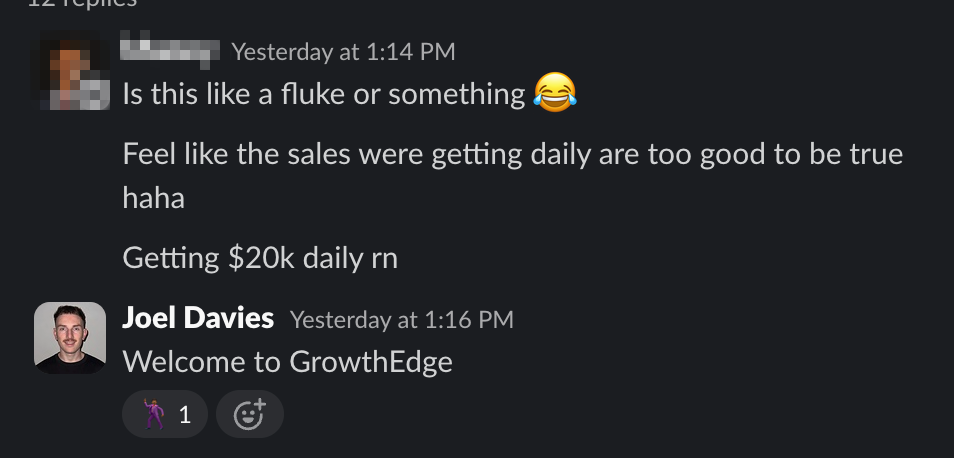 Client Slack message