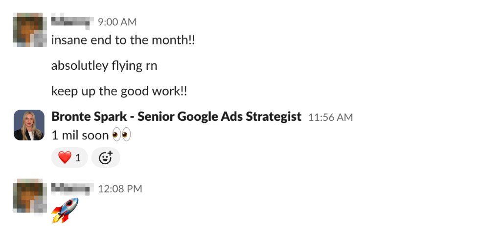 Client Slack message