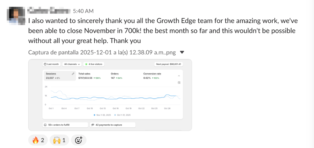 Client Slack message