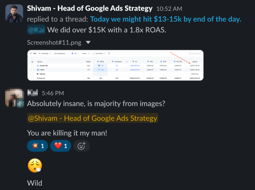 Client Slack message