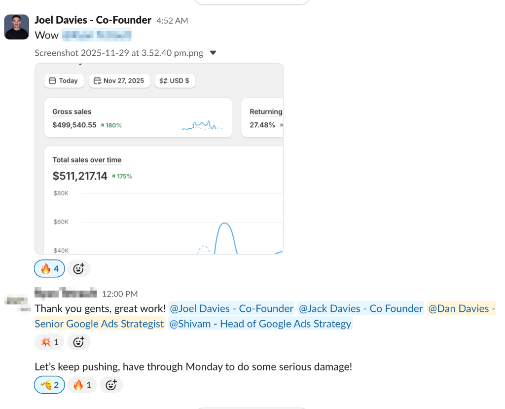 Client Slack message