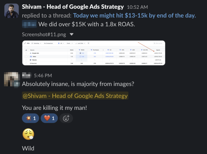 Client Slack message