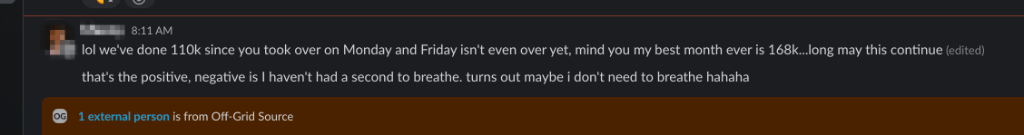 Client Slack message