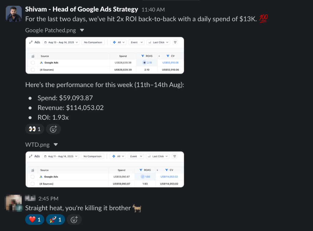 Client Slack message