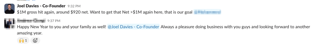 Client Slack message