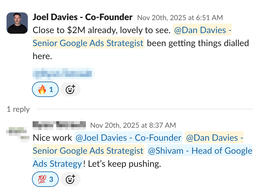 Client Slack message