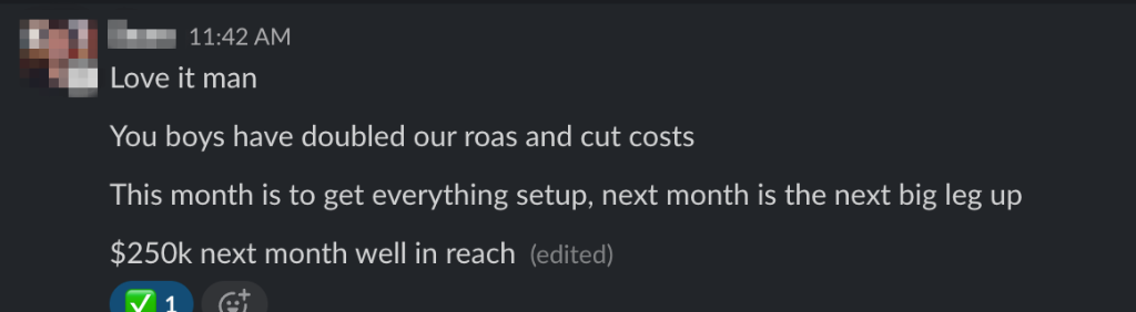 Client Slack message