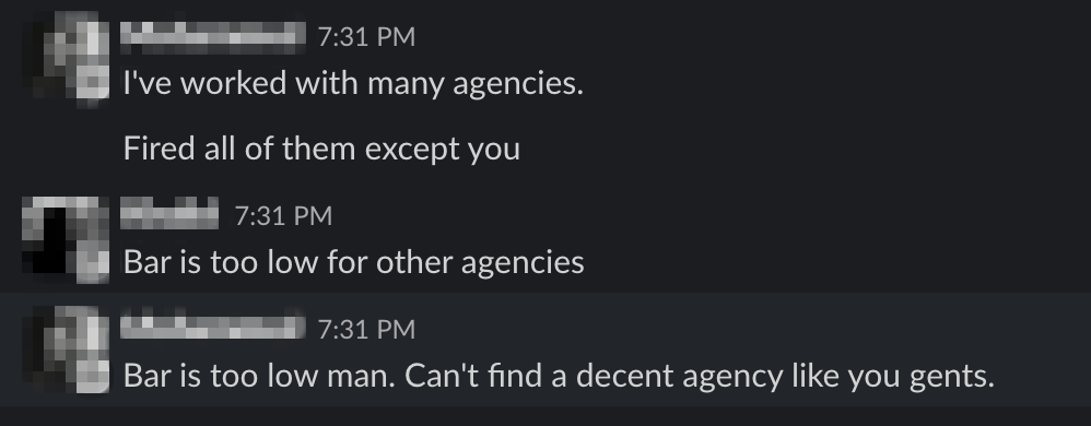 Client Slack message