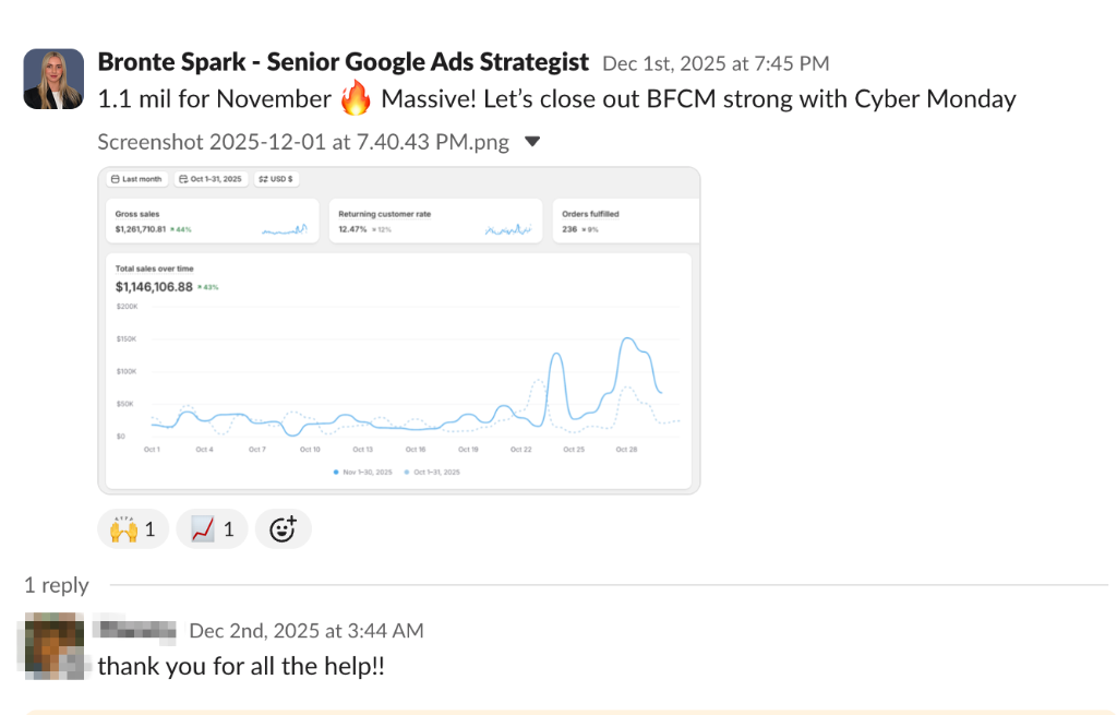 Client Slack message