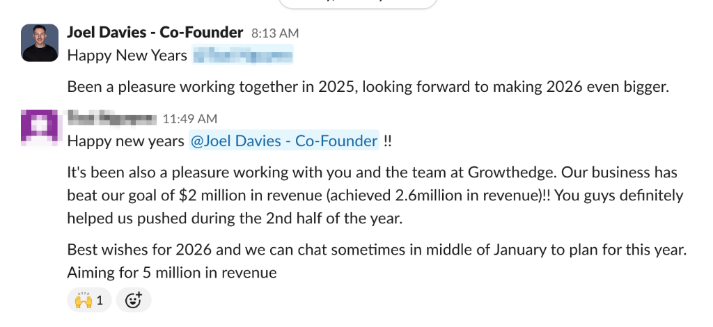 Client Slack message