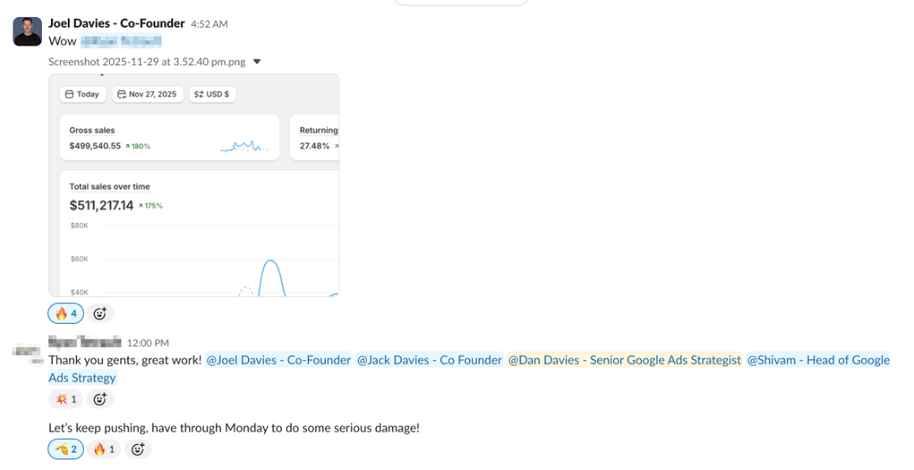 Client Slack message