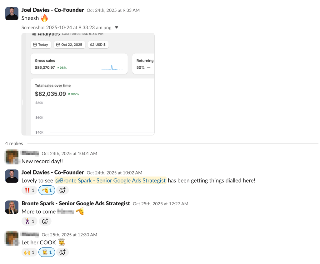 Client Slack message