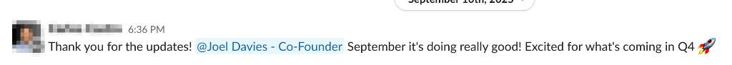 Client Slack message