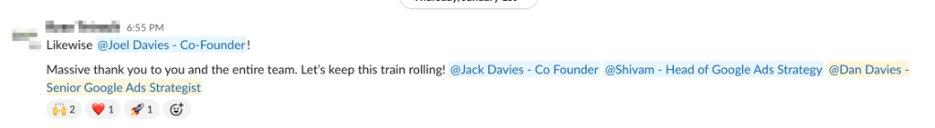 Client Slack message