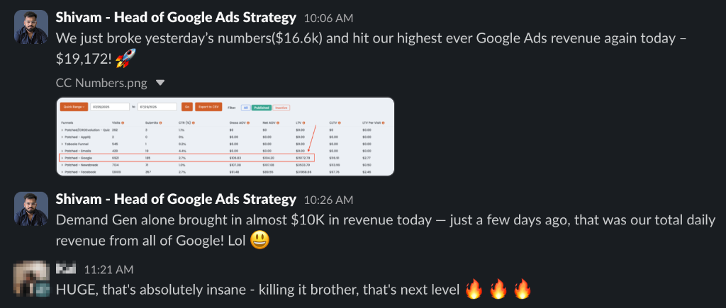 Client Slack message