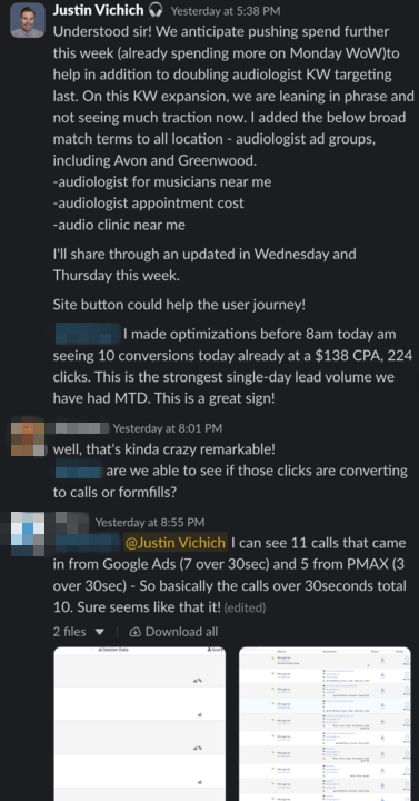 Client Slack message