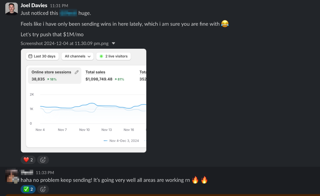 Client Slack message