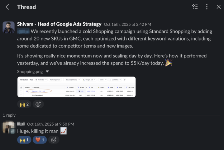 Client Slack message