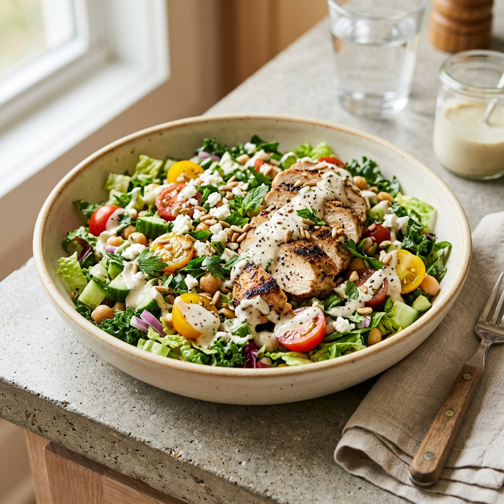 Chopped Salad with Chicken and tahini-lime dressing