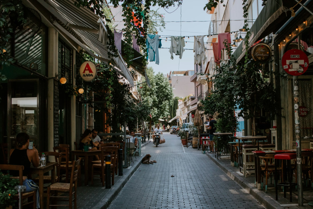 Charming Athens cafe street in authentic Athenian neighborhood