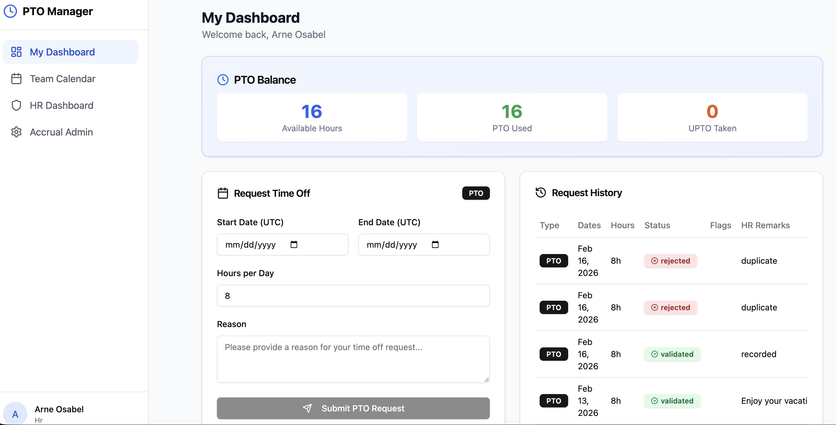Time Off Management System template preview