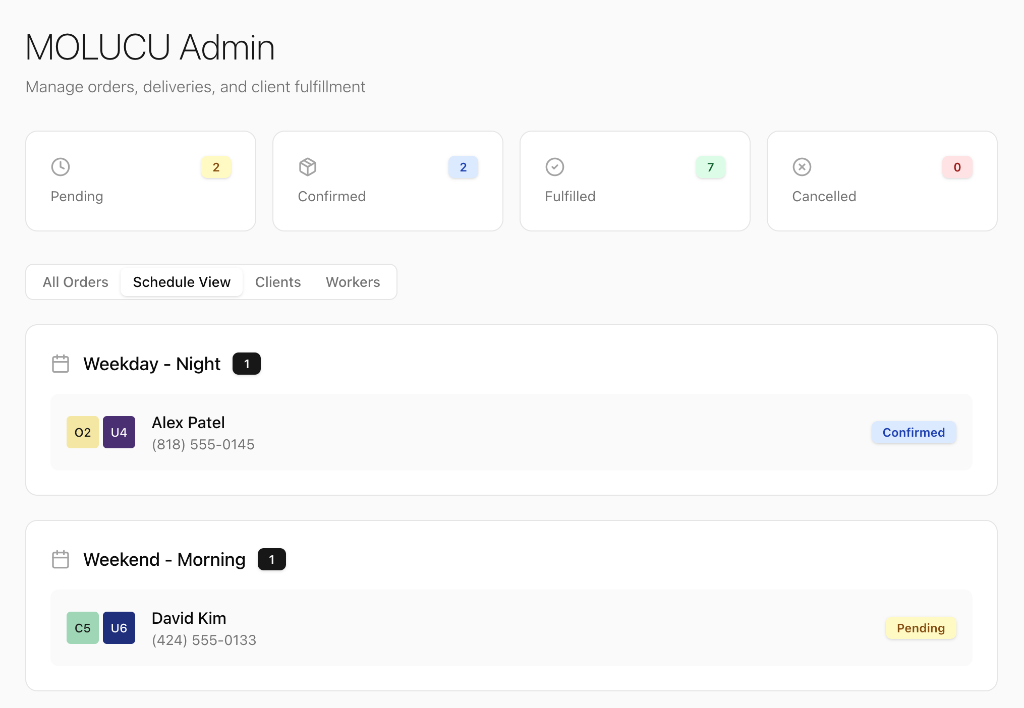 Admin — Schedule View