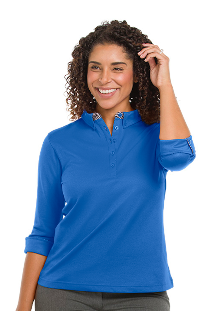 Ladies Islington Stretch 3/4 Sleeve Polo w/Stripe Accents