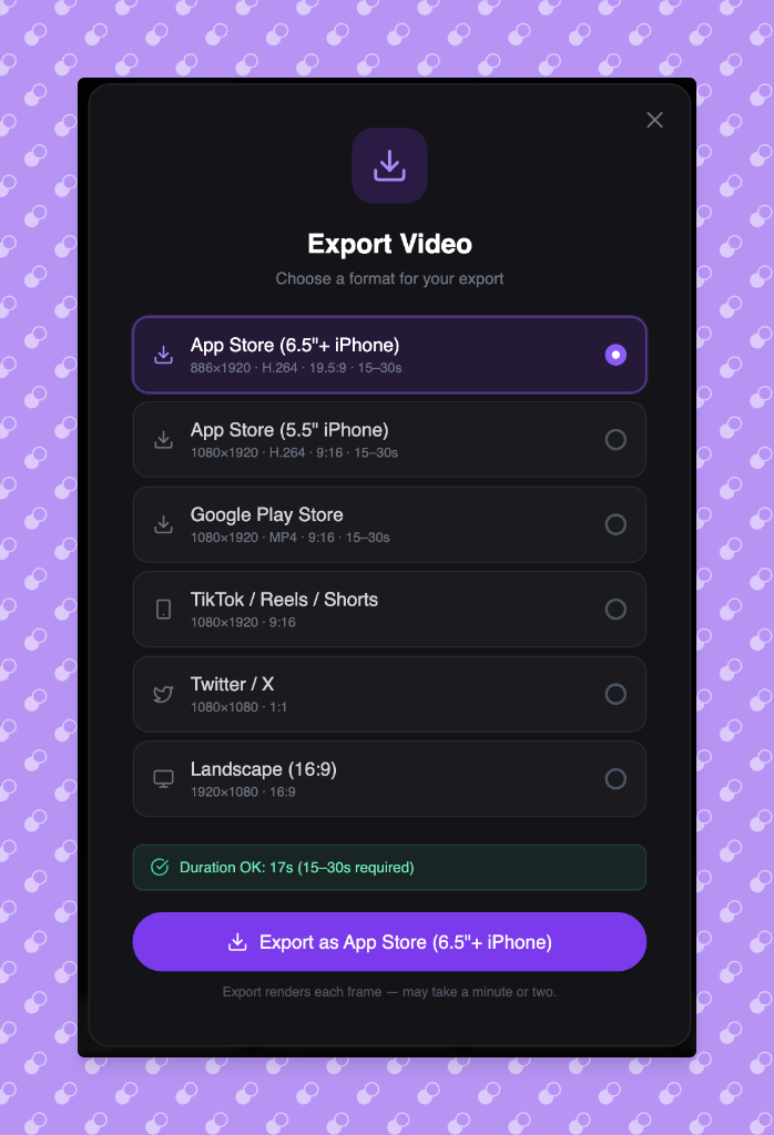 Export presets