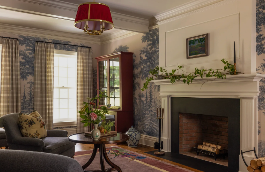 Elegant living room with fireplace and traditional decor