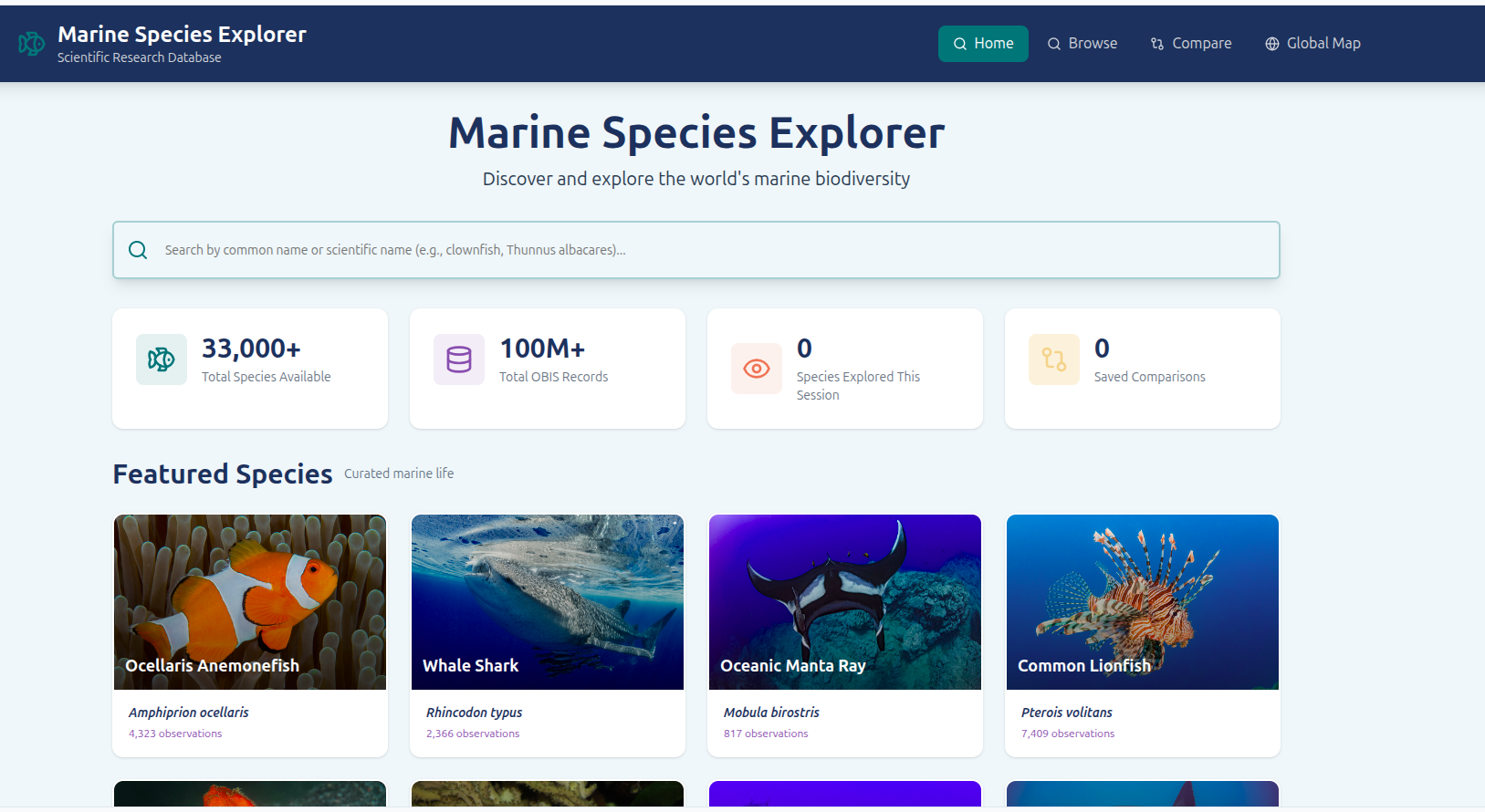 Marine Species Explorer template preview