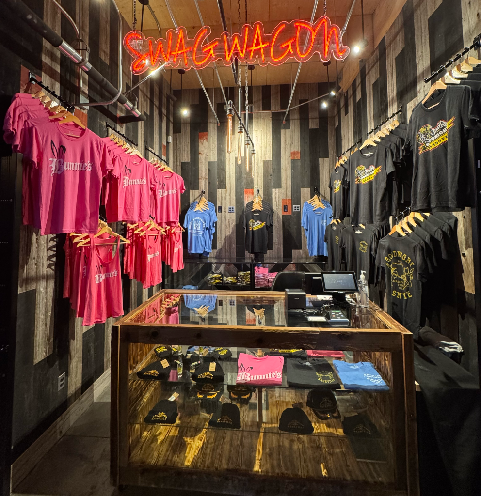 Jelly Roll's Goodnight Nashville venue merchandise rack