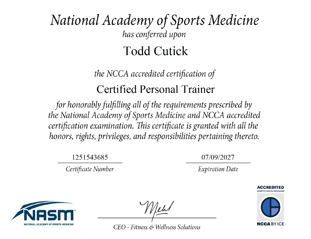 NASM Certified Personal Trainer Certificate