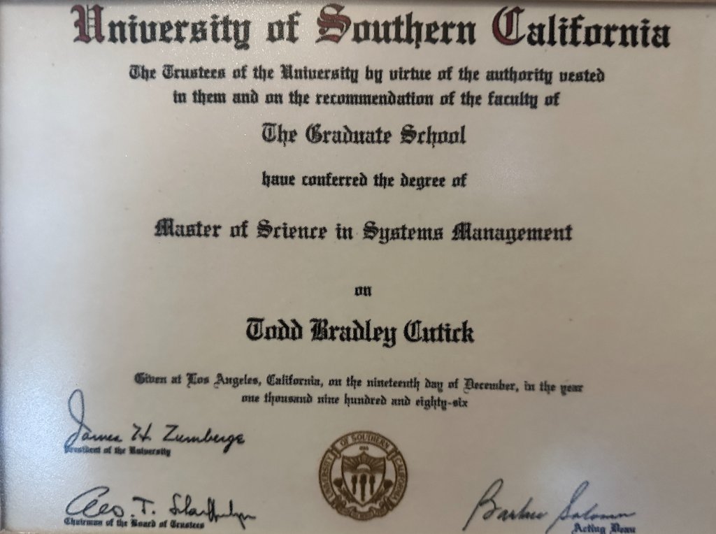 USC Master of Science in Systems Management Diploma