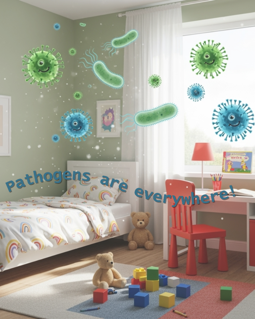 Pathogens visualization in child's room