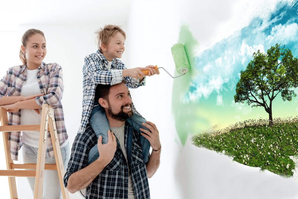 Family painting with nature