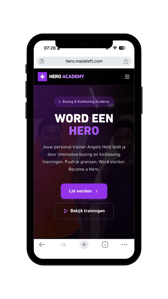 Made Left website voorbeeld op mobiel