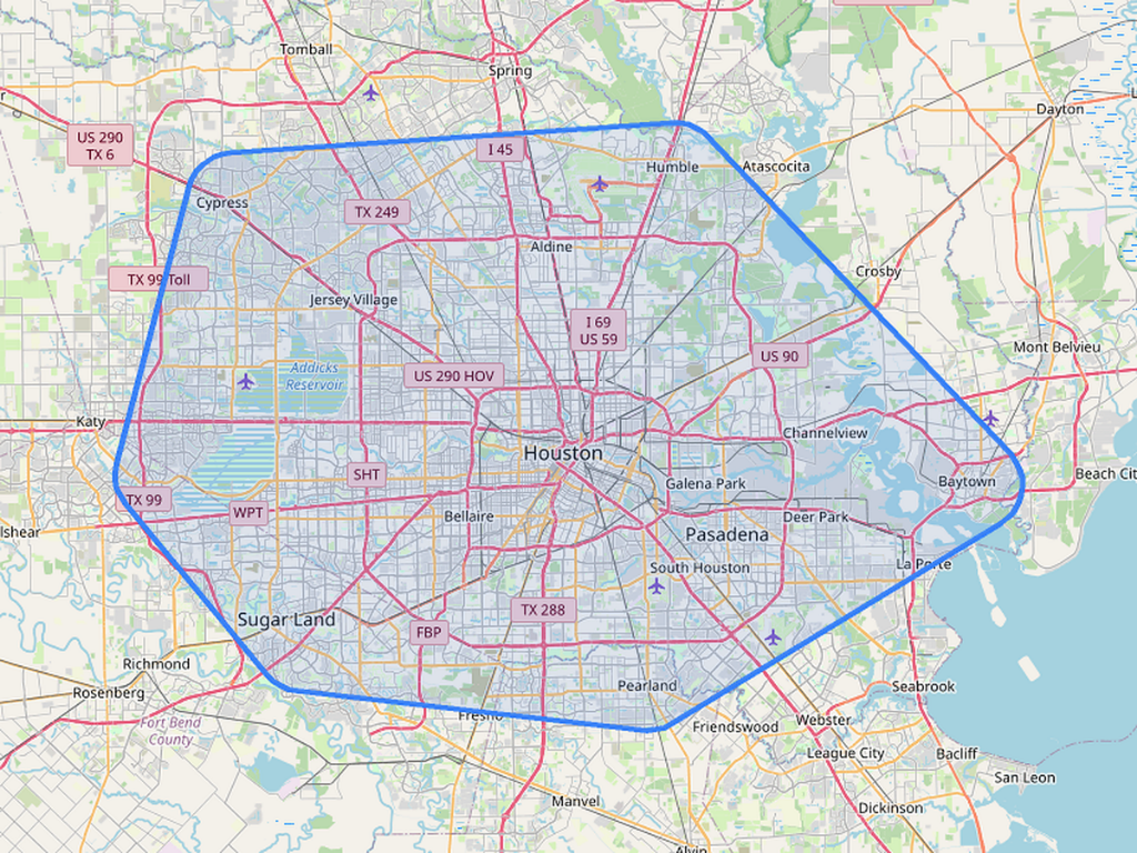 Houston Mold Pros service area map covering Greater Houston