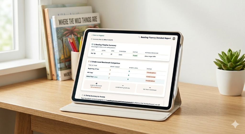 Bilby Reading Fluency Detailed Report on tablet