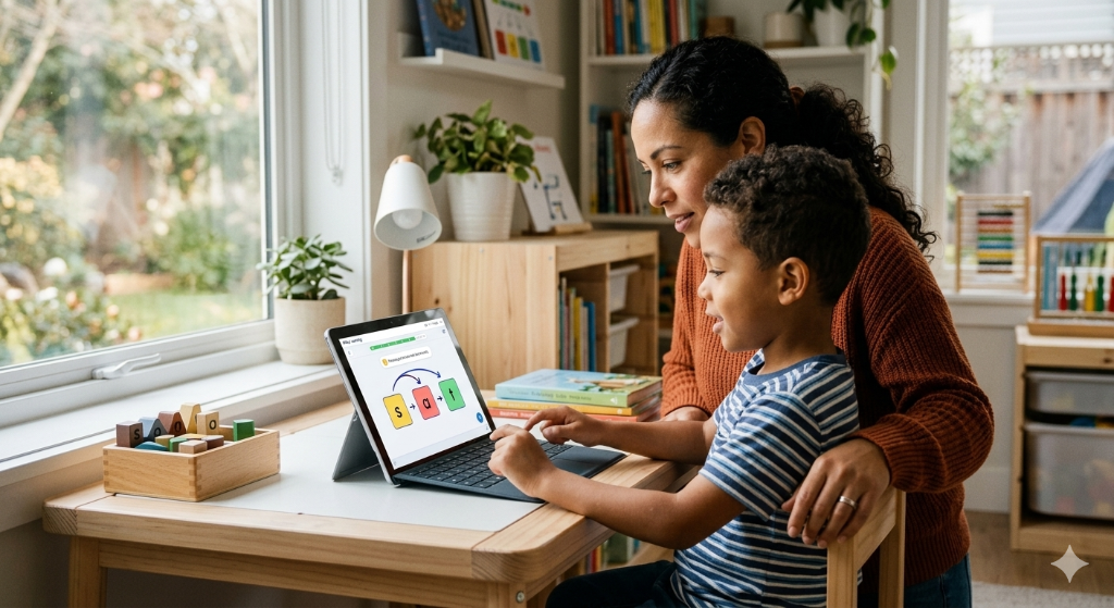 Mother and child doing daily reading practice together