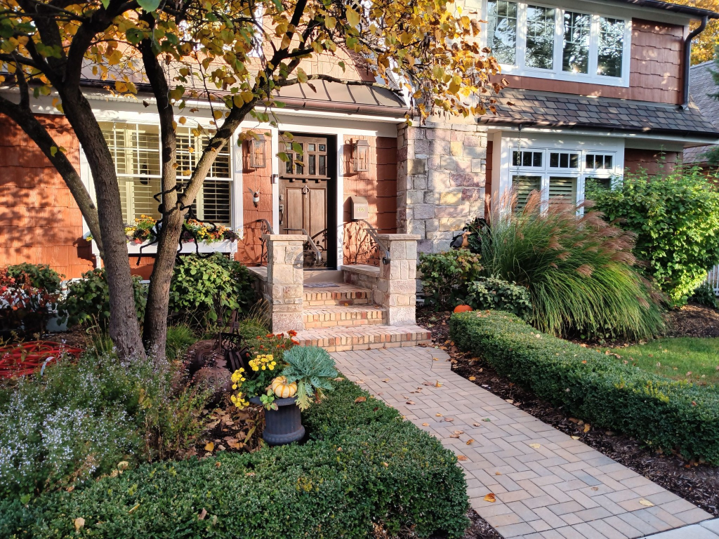 Ornamental iron railing installed at residential home front entry