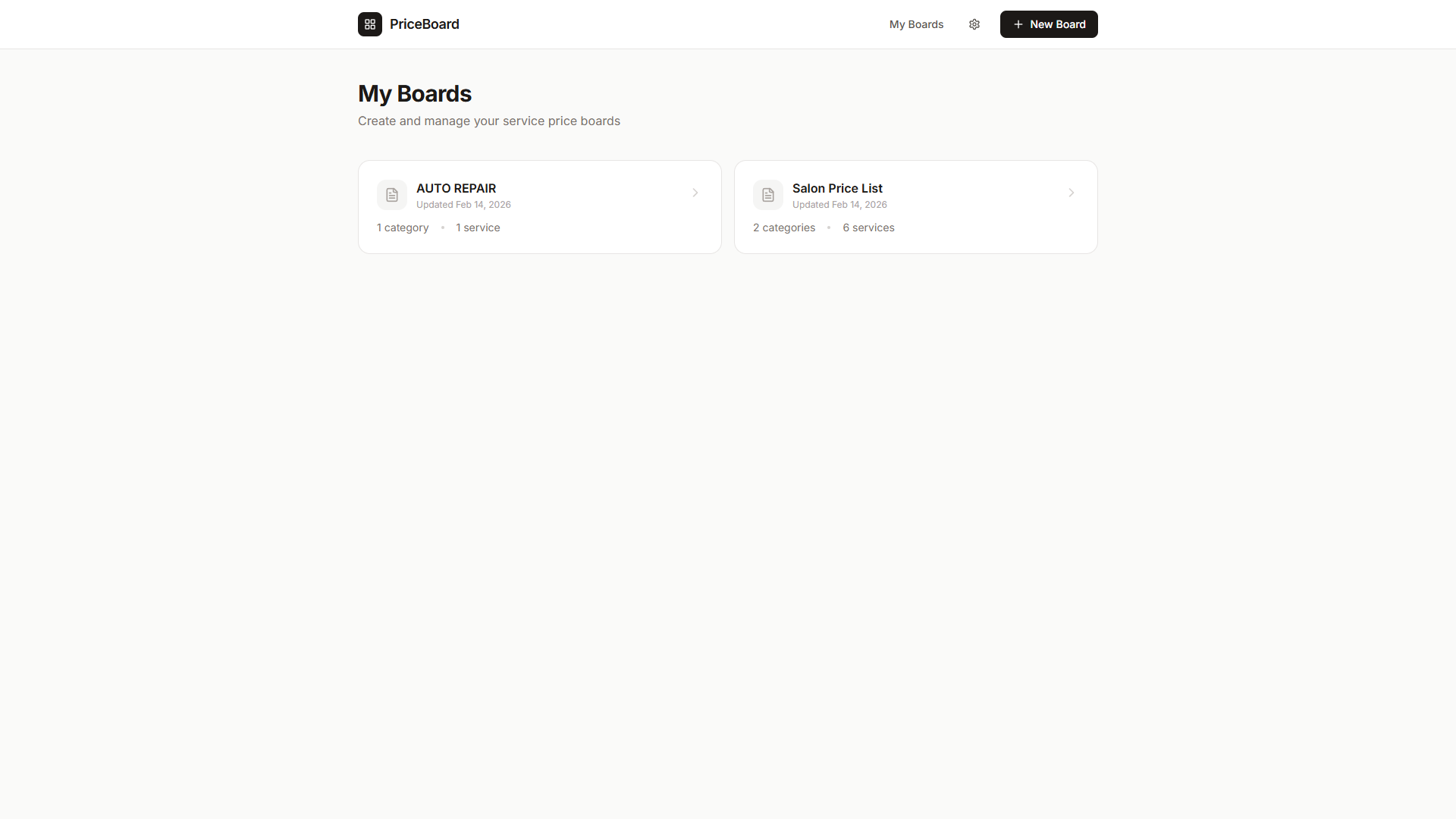 Price Board Generator template preview