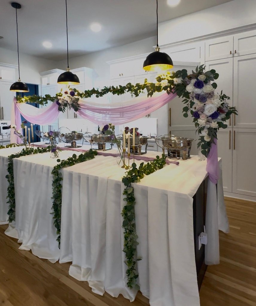 Catering Table with Floral Arch