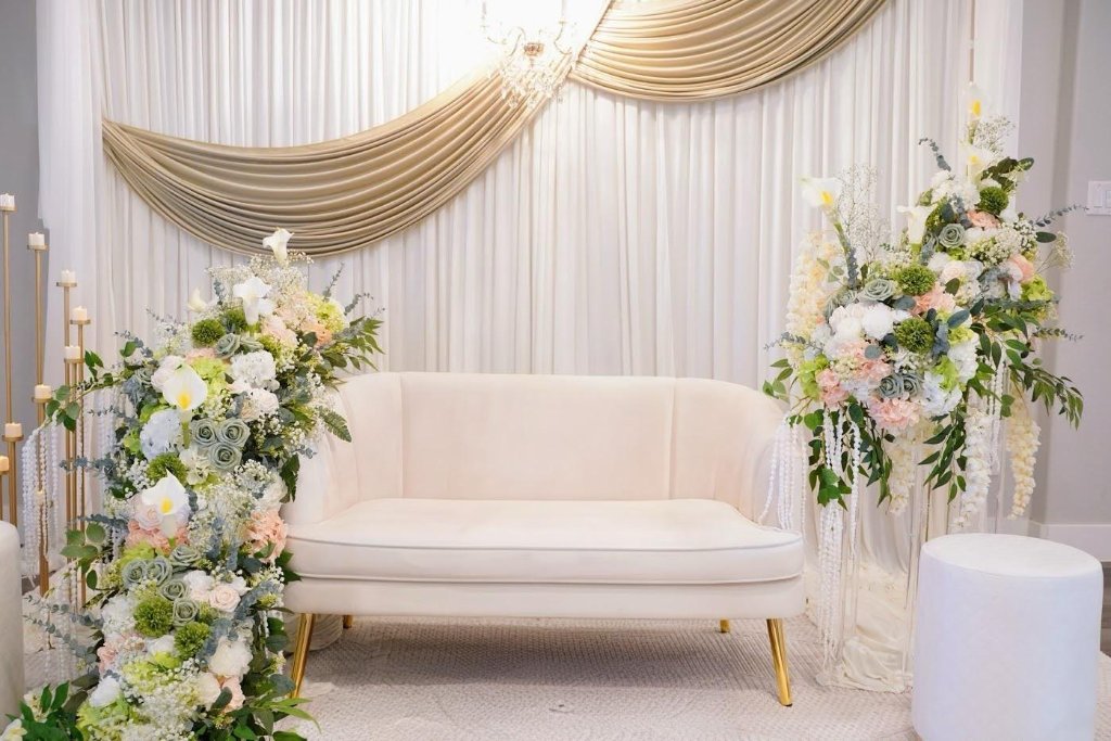 Ivory Floral Lounge Backdrop