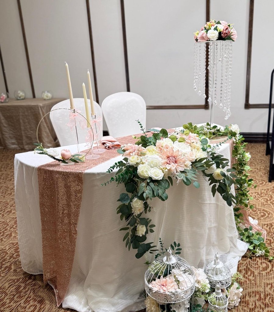 Crystal & Floral Sweetheart Table