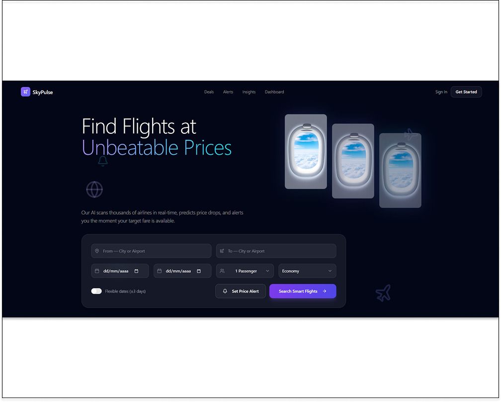 Sky Pulse - Smart Flight Search & Price Alert Travel Platform Template template preview