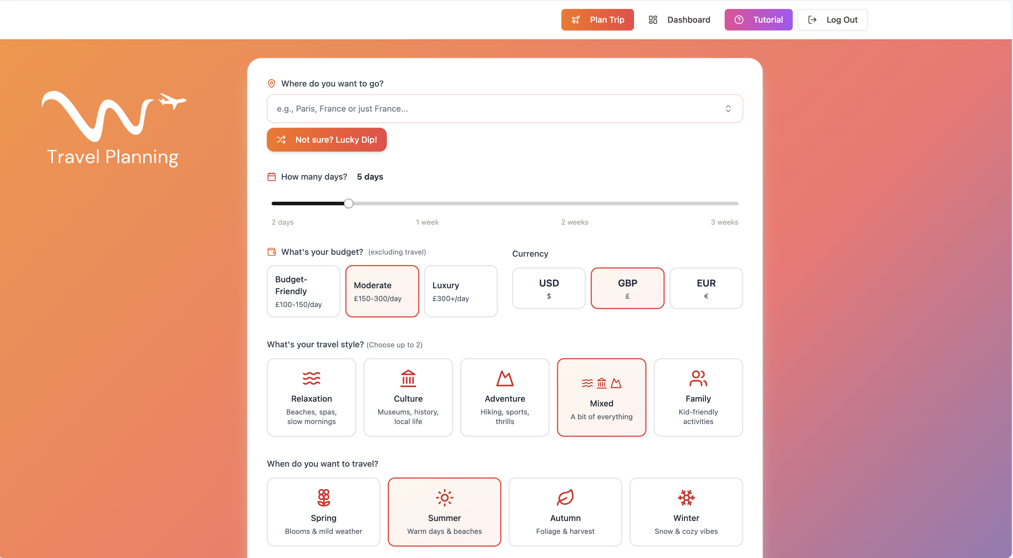 Travel Planner template preview